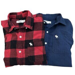 Abercrombie Kids 2 Flannel Button Down Shirts Boys Size 15/16 Red Plaid Blue